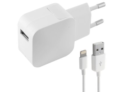 Nabíjačka do zástrčky v stene + kábel Lightning MFI KSIX 2.4A USB iPhone Biela