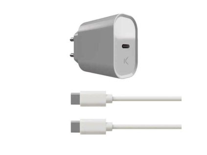 Nabíjačka do zásuvky v stene + kábel USB C KSIX Biela 20 W