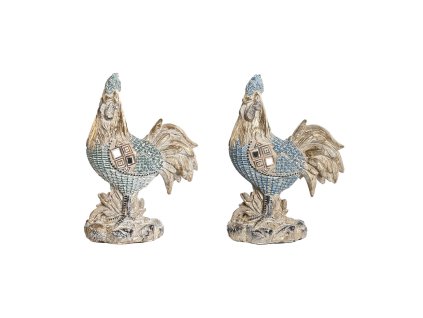 Dekoratívna postava DKD Home Decor 14,3 x 7,5 x 20 cm Modrá Tyrkysová Kohút (2 kusov)