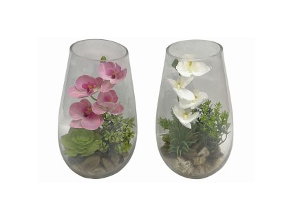 Umelá okrasná rastlina Home ESPRIT Orchidea PVC Sklo (15 x 15 x 25 cm) (2 kusov)