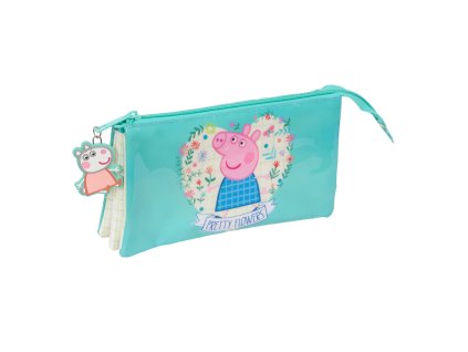 Trojitý peračník pre starších žiakov Peppa Pig Pretty flowers Žltá Mätová (22 x 12 x 3 cm)
