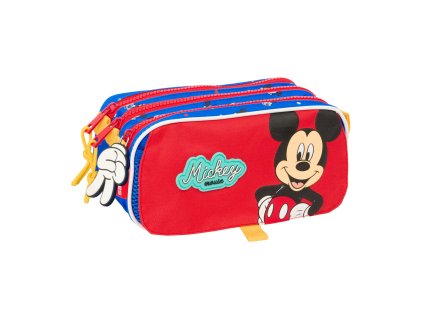 Trojitý peračník s predným vreckom Mickey Mouse Clubhouse Good day Modrá (21,5 x 10 x 8 cm)