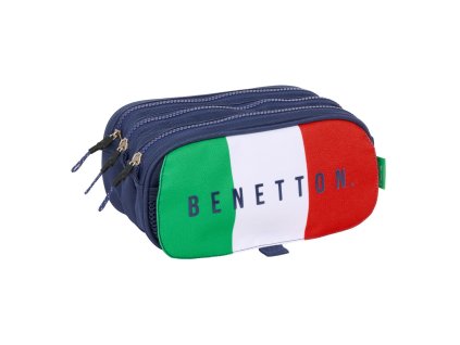 Trojitý peračník s predným vreckom Benetton Flag Námornícka modrá (21,5 x 10 x 8 cm)