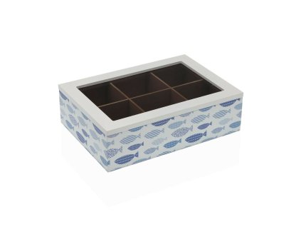 Krabička na čaje Versa Aqua Ryby Drevo (24 x 17 x 7 cm)
