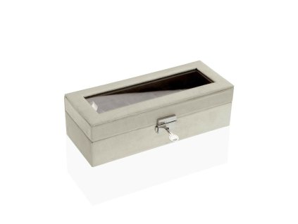 Škatuľka na hodinky Versa Zamat Drevo Koženka Zrkadlo Drevo MDF Krémová (25,5 x 10 x 7,2 cm)