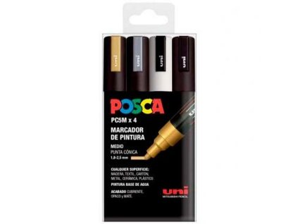 Fixky pre akýkoľvek povrch (drevo, textil, kartón, kov, keramika, plast) POSCA PC-5M GSWB Viacfarebná (4 ks)