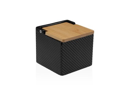Soľnička s vrchnákom Versa Čierna Keramický Bambus Dolomite (11 x 11 x 11 cm)