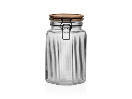 Dóza s klipom Versa Sklo Agátové drevo (1,5 l) (12,2 x 19,8 x 11,4 cm)