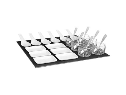 Sada misiek na aperitív a oslavy s podnosom Secret de Gourmet Tabuľa Čierna (25 ks) (30 x 30 cm)