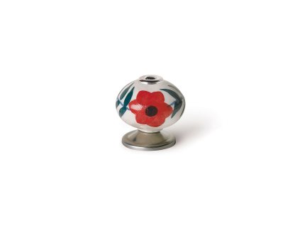 Nábytková úchytka Rei e500 Porcelán Kov Okrúhly Kvetina Červená (Ø 40 x 36 mm) (Sada 4 ks)