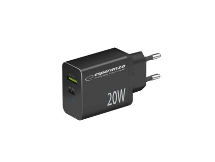 Nabíjačka do siete Esperanza EZC105K Quick Charger USB-C PD 20W + USB-A Quick Charge 3.0 Čierna