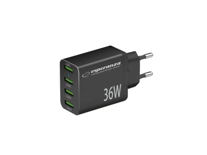 Nabíjačka do siete Esperanza EZC107K Quick Charger 36W 4 x USB-A Quick Charge 3.0 Čierna