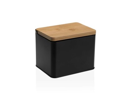Soľnička s vrchnákom Versa Čierna Kov Bambus (11 x 11 x 14 cm)