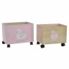 Úložný box na hračky s kolieskami DKD Home Decor Labuť Drevo (39 x 26 x 32 cm) (2 ks)