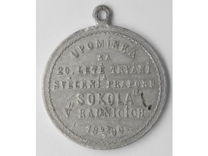 Upomínka na 20 leté trvání a svěcení praporu Sokola v Radnicích 1890