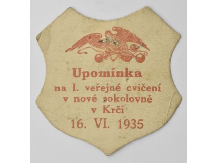 Upomínka na I. veřejné cvičení v nové sokolovně v Krči 1935