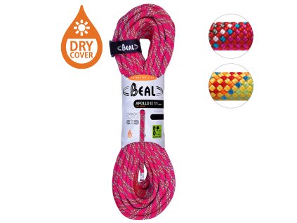 Dynamic rope BEAL Apollo 11 mm Dry Cover 100 m red dry cover