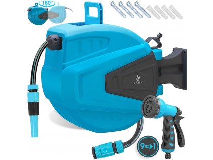 Kesser Automatický naviják s hadicí a multifunkční pistolí / naviják na vodní hadici / 15 m / modrý