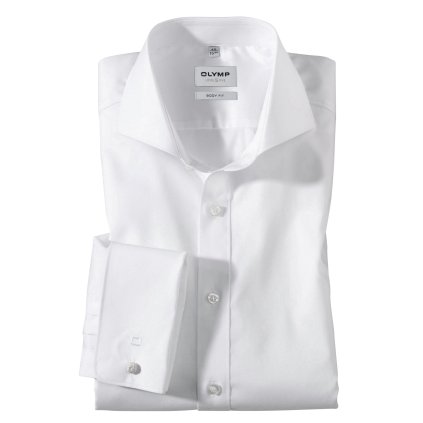 Pánska biela spoločenská košeľa Soirée s manžetou OLYMP body fit (Veľkosť 37 (S))