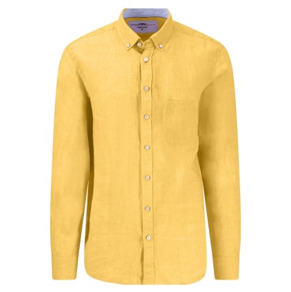 Pánska žltá ľanová košeľa FYNCH-HATTON casual fit (Veľkosť L)