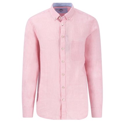 Pánska ružová ľanová košeľa FYNCH-HATTON casual fit (Veľkosť L)