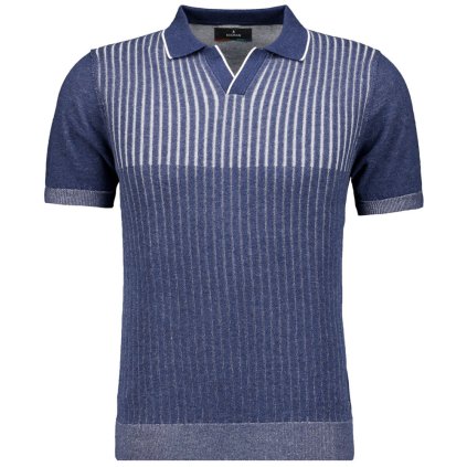 Pánska modrá bi-colour pletená bavlnená polokošeľa RAGMAN (Veľkosť 3XL)