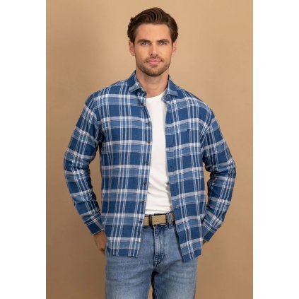 Pánska modrá károvaná košeľa FYNCH-HATTON (Veľkosť L)