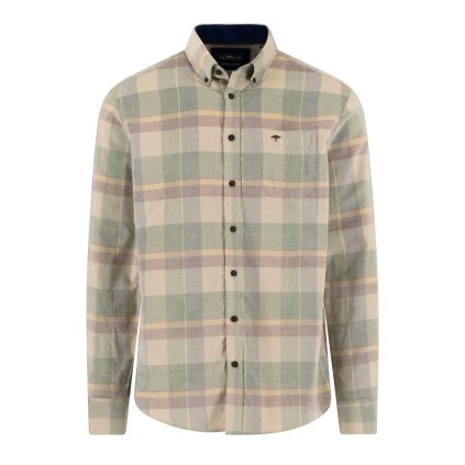 Pánska béžová menčestrová košeľa s károm FYNCH-HATTON (Veľkosť L)