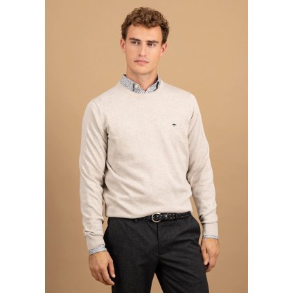 Pínsky sivobiely bavlnený 3 Ply Cotton pulóver FYNCH-HATTON (Veľkosť L)