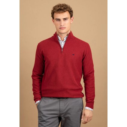 Pánsky bordovočervený bavlnený pulóver so stojáčikom FYNCH-HATTON (Veľkosť L)