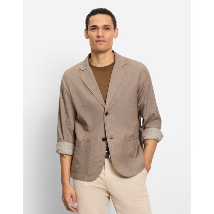 Pánska hnedá overshirt s ľanom OLYMP (Veľkosť L)