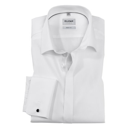 Pánska biela spoločenská košeľa Soirée OLYMP body fit (Veľkosť 37 (S))