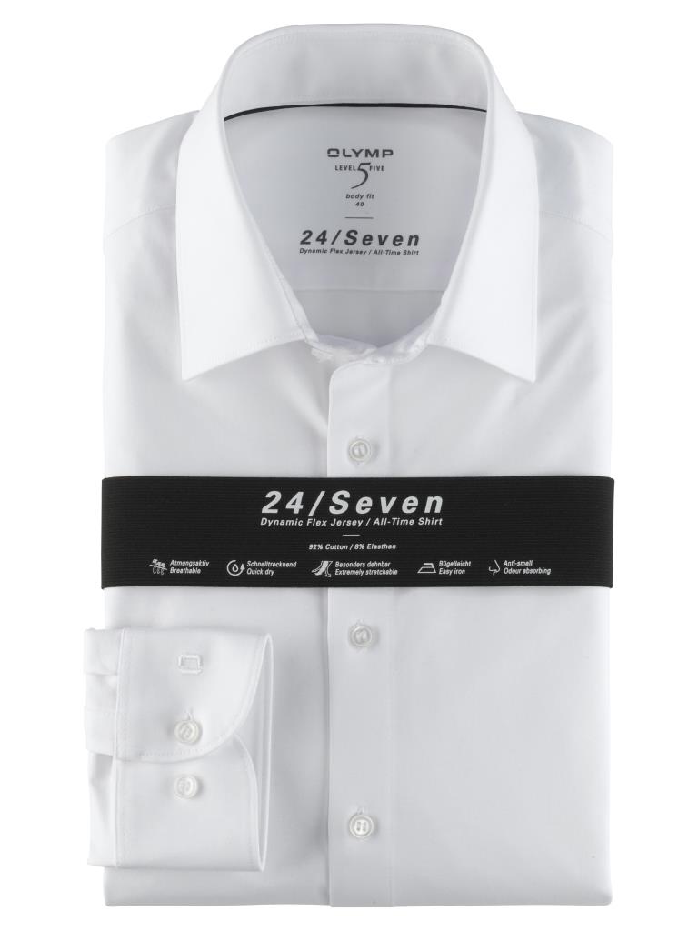 Pánska biela flex jersey košeľa 24/Seven OLYMP body fit Veľkosť: 41