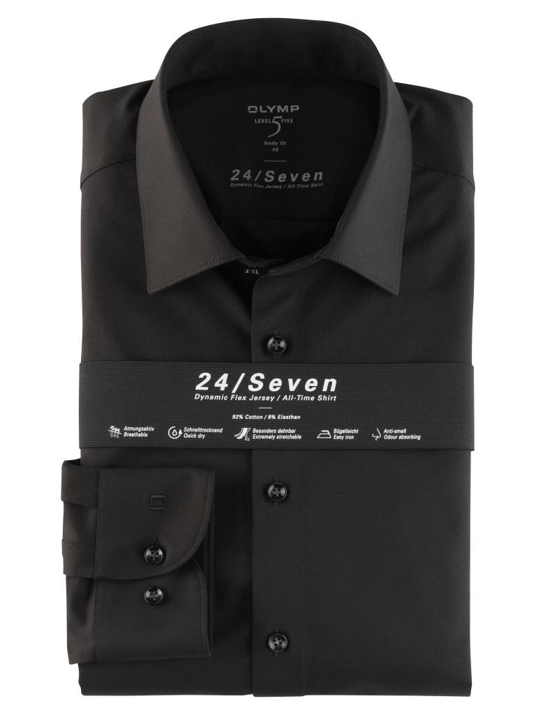 Pánska čierna flex jersey košeľa OLYMP body fit Veľkosť: 45