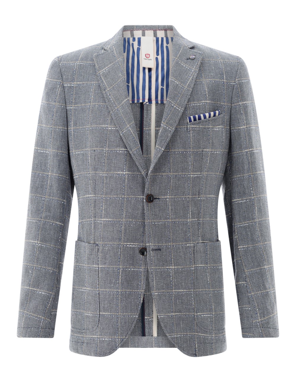 Pánske kárované bavlnené sako s ľanom CLUB OF GENTS tailored fit Veľkosť: 25