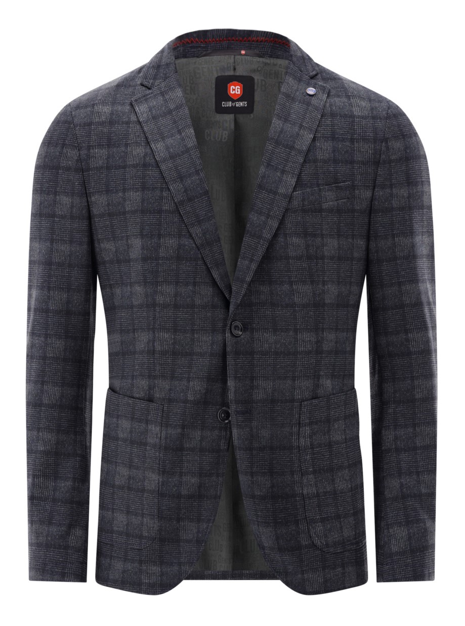 Pánske džerzejové kárované sako CLUB OF GENTS slim fit Veľkosť: 48