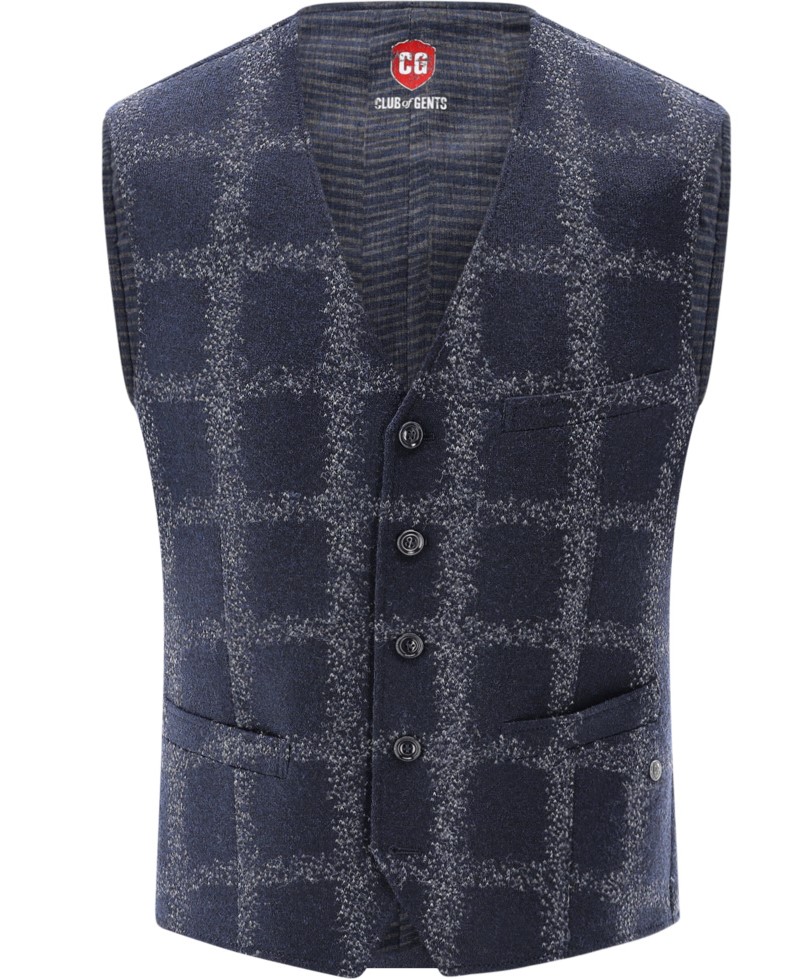 Pánska modrá károvaná vesta CLUB OF GENTS slim fit Veľkosť: 48