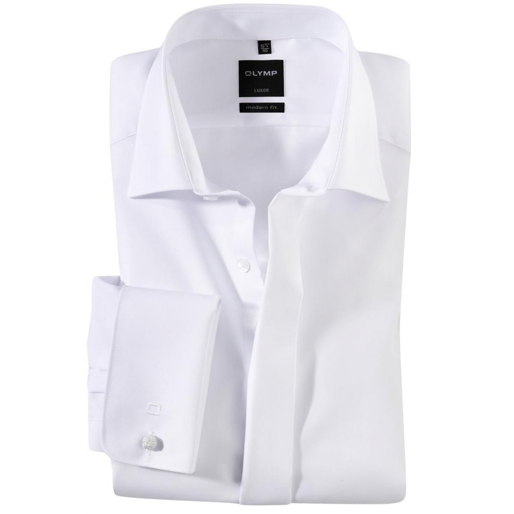 Biela spoločenská košeľa s manžetami OLYMP, modern fit, predĺžený rukáv