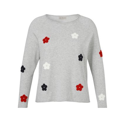 Dámsky šedý pulóver s kvietkami Via Appia (Veľkosť 34)