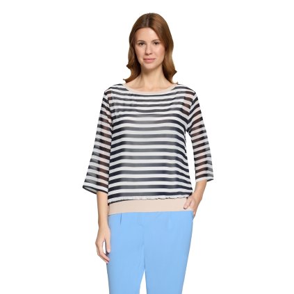 Dámsky smotanový pásikavý top s 3/4 rukávom BETTY&CO (Veľkosť L)