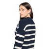 Dámsky modrý pásikavý pulóver s V výstrihom SO COSY (Veľkosť 36)