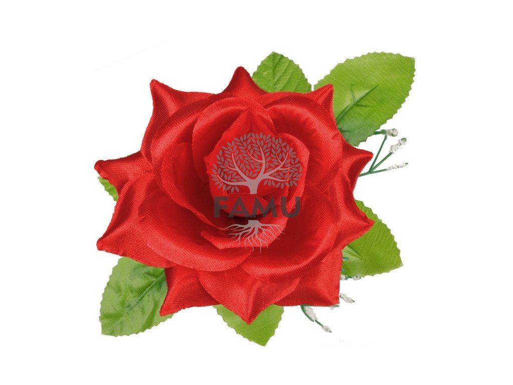 1701 umela ruza satenova s listkom cervena