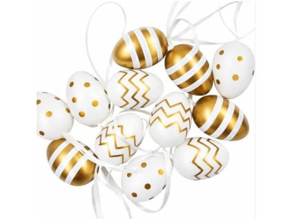 vajicka velkonocne biele so zlatym 4 cm 12 ks