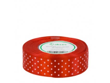 7734 stuha satenova cervena s bodkami 2 5 cm 1 m