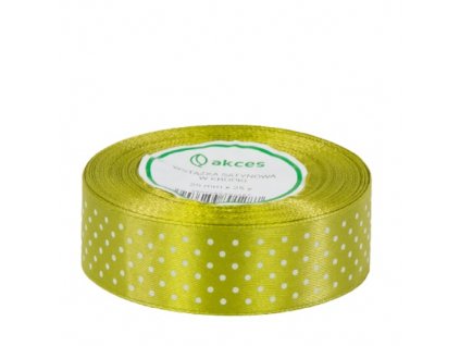 7962 stuha satenova zelena s bodkami 2 5 cm 22 m