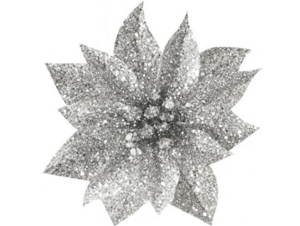 kvet gliter so stipcom strieborny 9 cm 1 ks