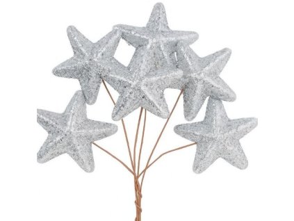 hviezdicky strieborne glitrove zvazok 6 ks