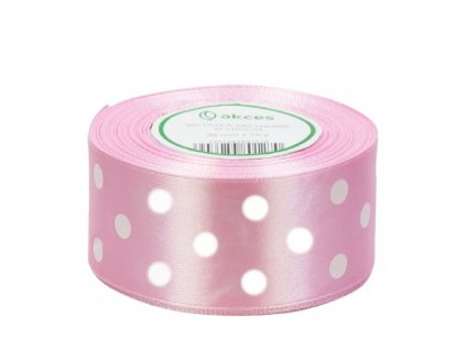 8976 stuha satenova ruzova s bodkami 3 8 cm 1 m