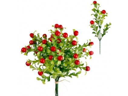Umelá vetvička s červenými bobuľkami 31 cm