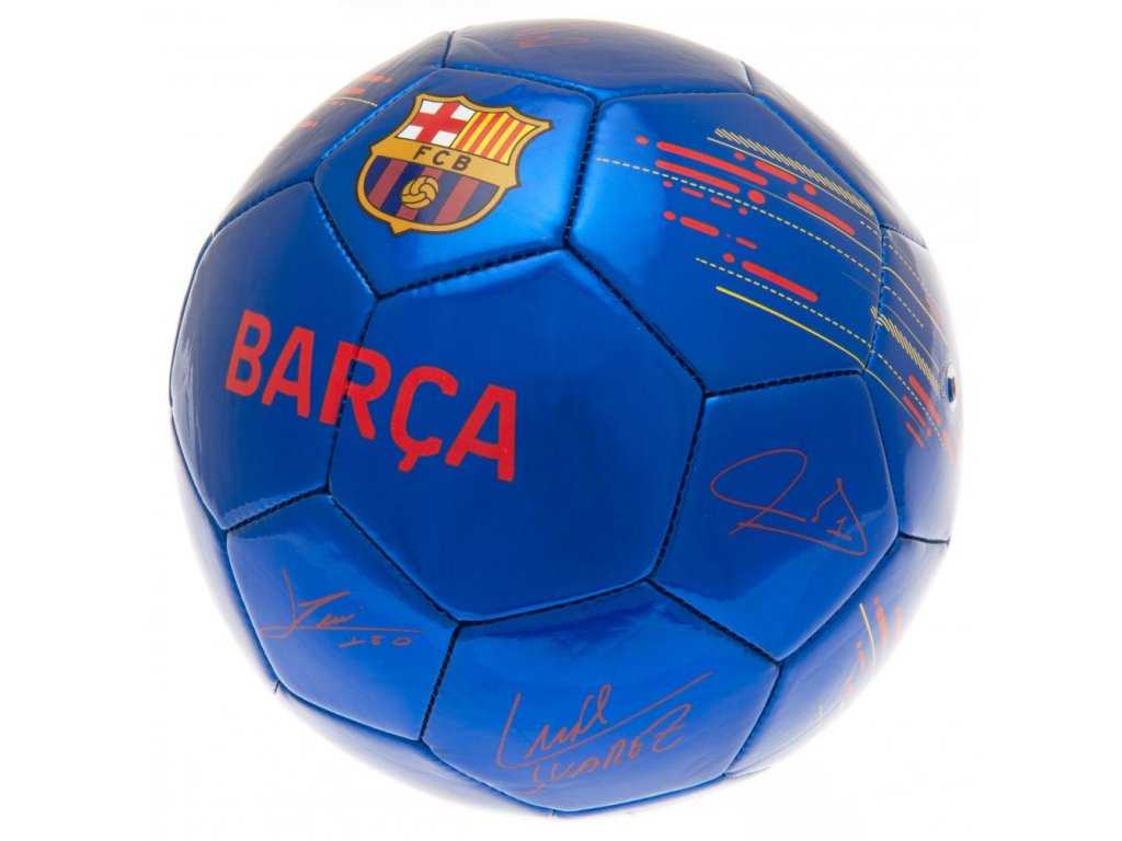 Futbalová lopta FC Barcelona, modrá, podpisy hráčov, vel 5